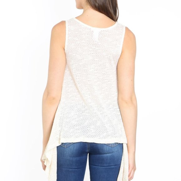 SCOOPED NECKLINE SLEEVELESS KNITTED ASYMETRIC TOP CREAM - Picture 3 of 6